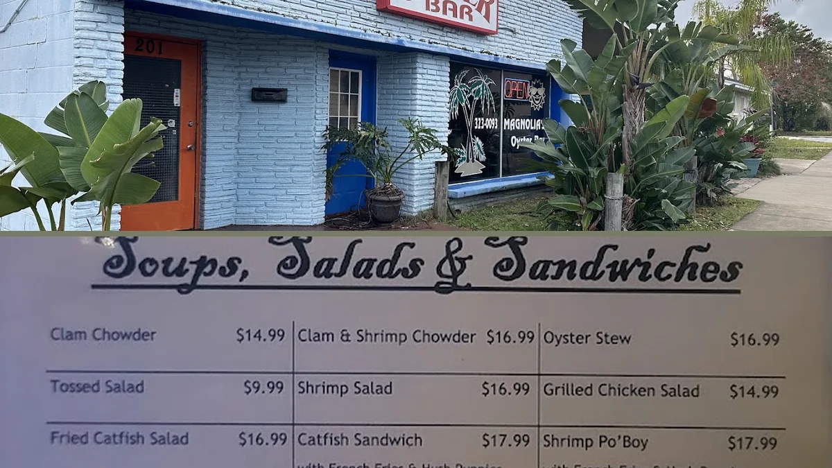 Seafood plates served in an unpretentious dining space.