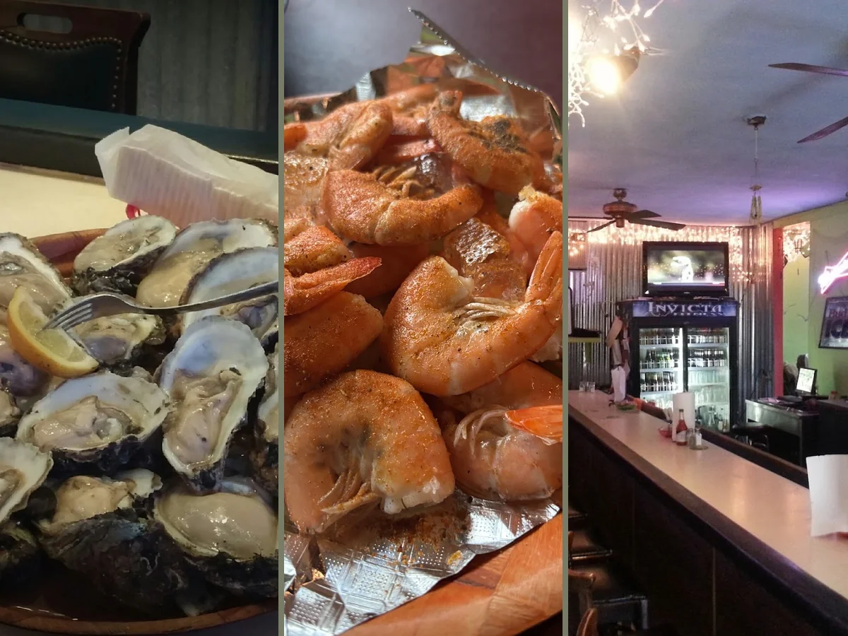 Seafood plates served in an unpretentious dining space.